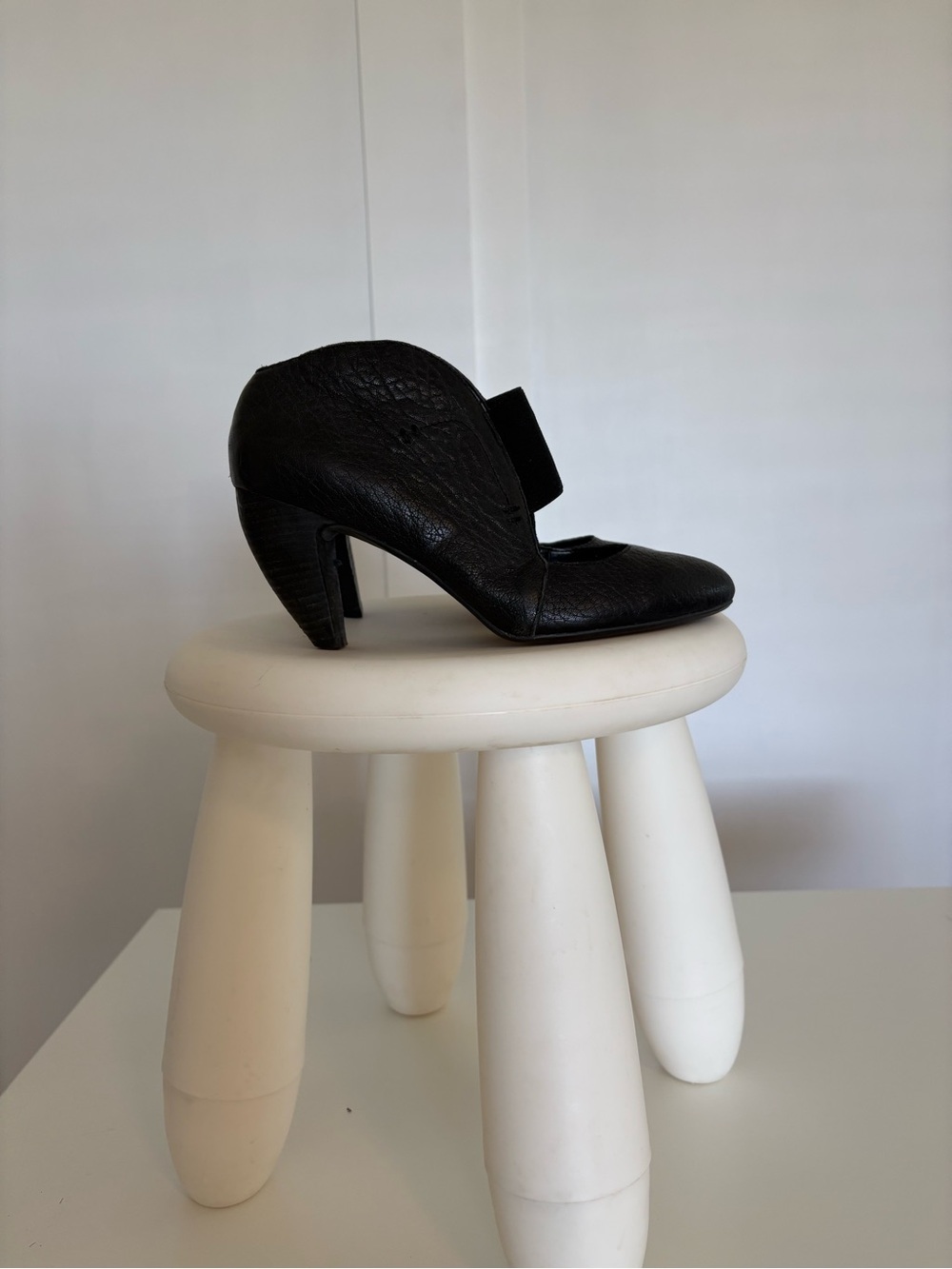 Black Women's Leather Heels with Strap